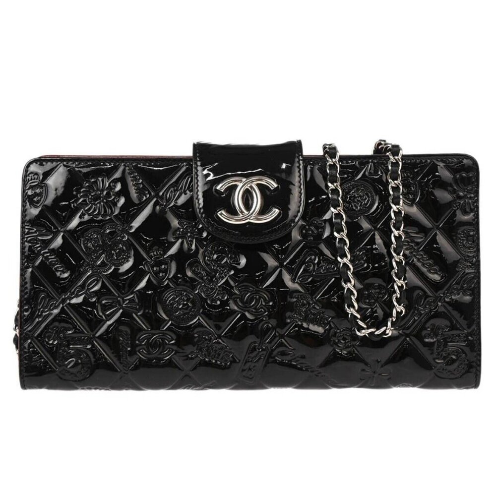Chanel Black Patent Leather Icon WOC Chain Shoulder Wallet Bag 134338